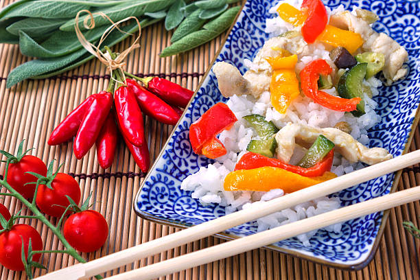 White rice with meat and peppers