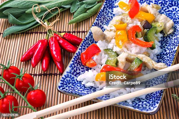 White Rice With Meat And Peppers Stock Photo - Download Image Now - Asia, Asian Culture, Chicken Meat