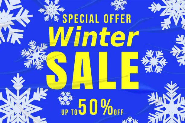 Vector illustration of Banner Winter Sale template, snowflakes background