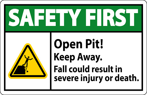 Safety First Sign Open Pit Keep Away Fall Could Result In Severe Injury Or Death