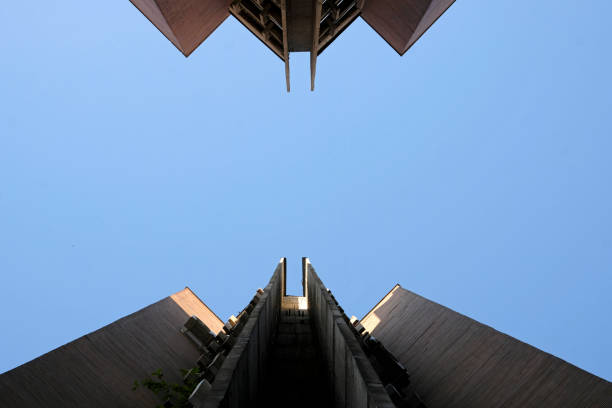 istock Looking up a brutalist building in Skopje, North Macedonia 1802163936