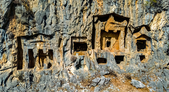 Lycian rock cut tombs of Dalyan in Mugla Province, Turkey.