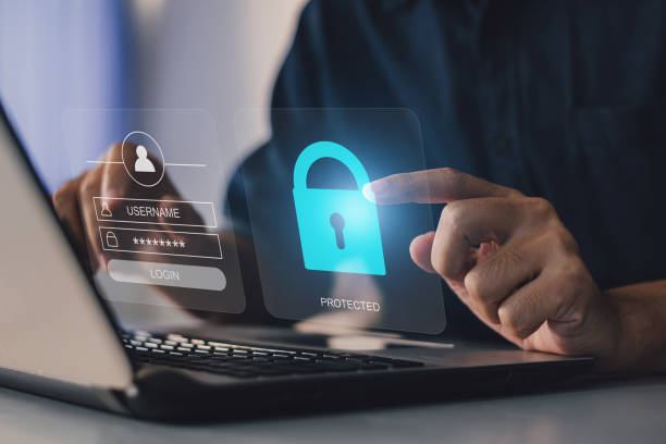 istock Cyber security and online data protection on internet of thing. Firewall shield secure access system interface with shield lock icon. Cybersecurity, privacy and business technology. Encrypted data. 1802184090