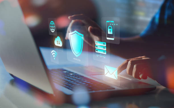 istock Cyber security and online data protection on internet of thing. Firewall shield secure access system interface with shield lock icon. Cybersecurity, privacy and business technology. Encrypted data. 1802184117
