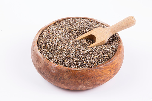 Chia seeds on the white background