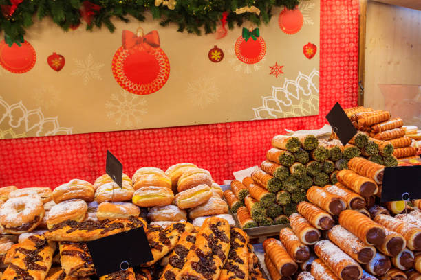 istock Christmas market stall with baked goods 1802186815