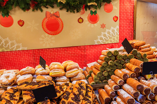Christmas market stall with baked goods