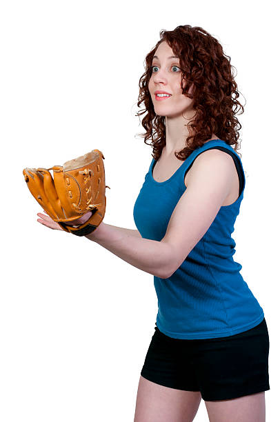 donna giocatore di baseball - softball adult catching beautiful foto e immagini stock