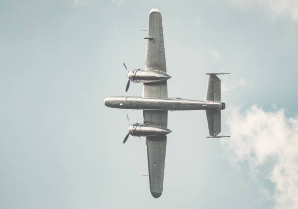 istock View from bellow with a North American B-25 Mitchell bomber airplane 1802192181
