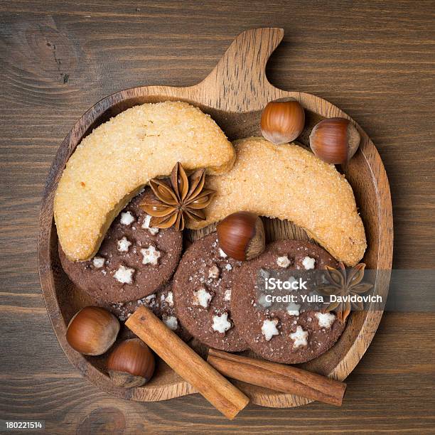 Cookies Spices And Nuts On A Wooden Plate Stock Photo - Download Image Now - Anise, Baking, Brown