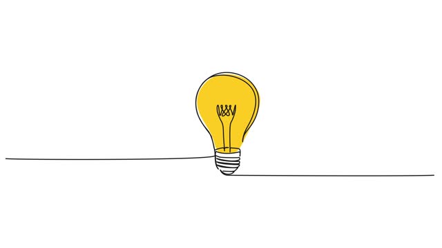 animated single line drawing of glowing light bulb