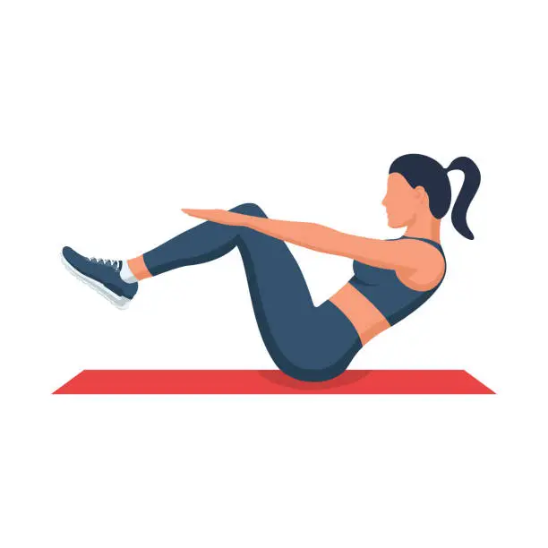 Vector illustration of Girl doing sports exercises. Slender beautiful female body. Fitness and aerobics.