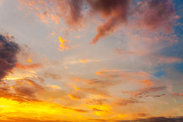 istock Yellow Blue Sunrise Sky With Sunlight 180225177