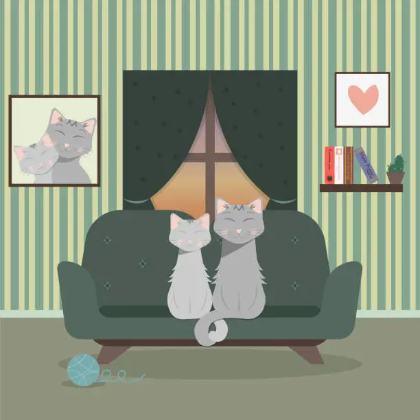 Vector illustration of Family cat life