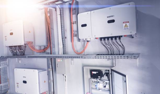 istock Check and Service Instalation control of inverters solar panel on the wall. 1802267589