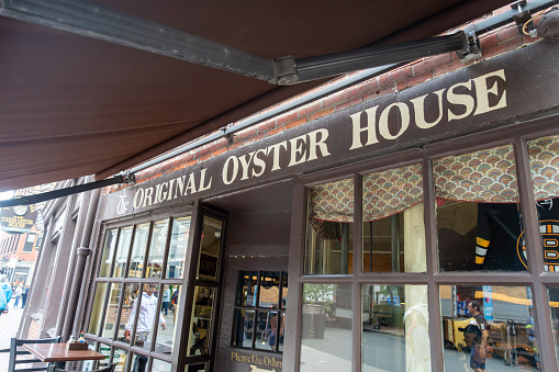 The Union Oyster House sea grill store front in Boston, Massachusetts, USA.