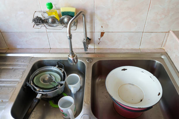 istock Glasses, pots, plates, and bowls after use 1802288886