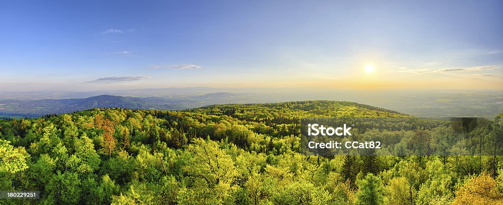 Spring landscape with fresh green forest Spring landscape with fresh green forest on Sleza mountain, Poland Mountain Stock Photo