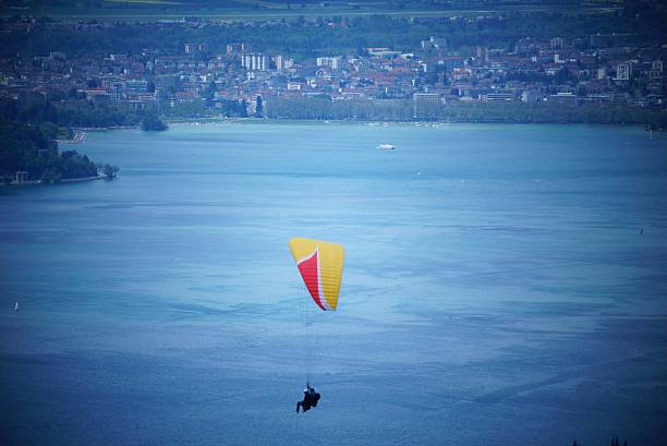 Yellow paraglider stock photo