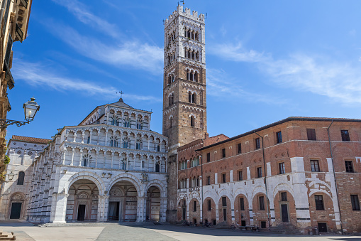 The square of St Martin with Cathedral of San Martino in Lucca. Italy.  Horizontally.