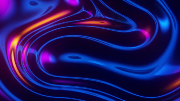 istock Futuristic iridescent holographic waves. Metallic foil background. Neon colors wavy surface 1802323956