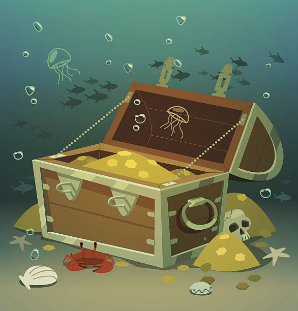 istock Treasure chest at bottom of the sea. Vector illustration. 180234134