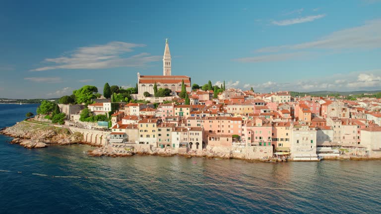 Aerial view of the Rovinj old town, Adriatic sea, Istria peninsula, Croatia