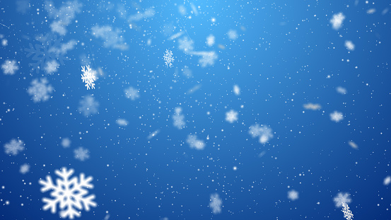 Festive Winter Snowflakes or Snowfall graphics against blue gradient. The falling snowflakes create a mesmerizing and elegant effect, providing a touch of seasonal charm to your Christmas, New Year, and holiday-themed projects. Winter ambiance, perfect for adding a festive atmosphere to your creative projects.