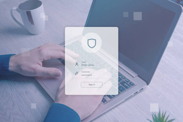 istock Security and technology with this autentication login form concept. Hands on a laptop portray seamless integration for a streamlined and secure digital experience 1802363880