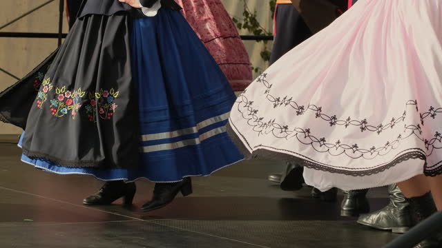 People in national Polish costumes perform traditional dances.