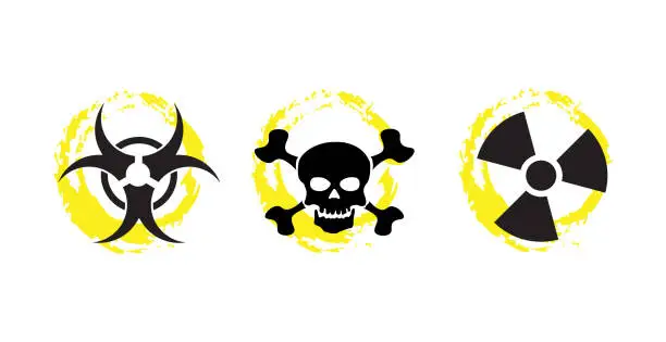 Vector illustration of nuclear Radiation chemical biological icon set, Toxic sign, Biohazard symbol, Vector illustration