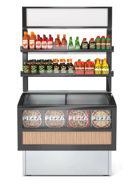 istock Closed horizontal refrigerator with shelves for goods 1802367602