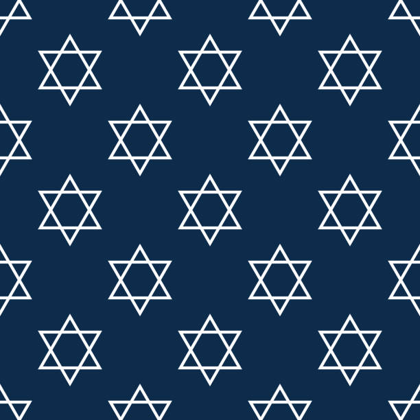 istock Traditional seamless pattern with white Stars of David on a dark blue backdrop 1802377795