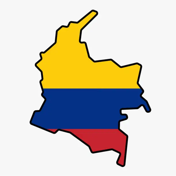 Vector illustration of Outline drawing of Colombia flag map.