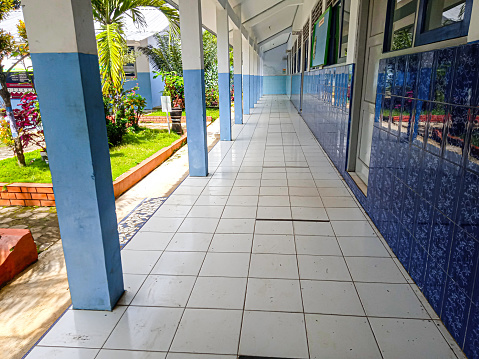 deserted school hall. selective focus