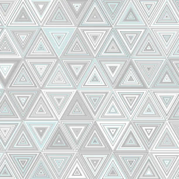 Vector illustration of Geometric pattern of nested triangles in shades of light turquoise and white.