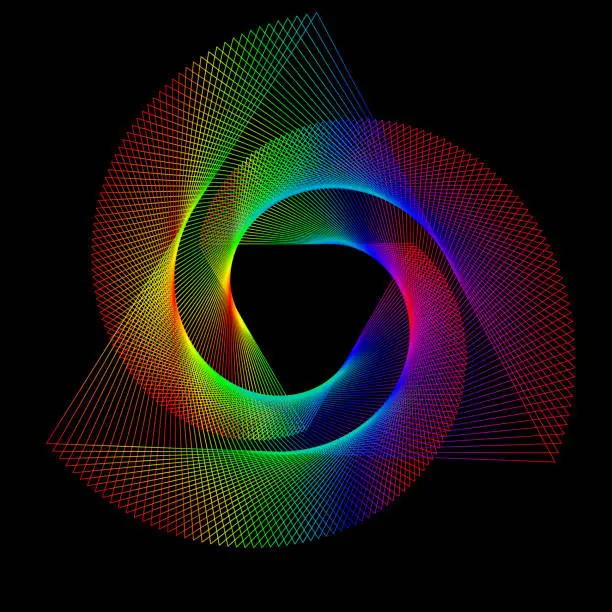 Vector illustration of Rotating lines of spectrum light colors forming twisted triangle