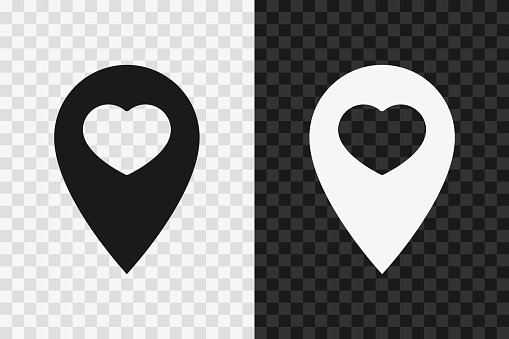 Favorite place on the map, silhouette icon, vector glyph sign. Favorite place mark on the map, symbol isolated on dark and light transparent backgrounds.
