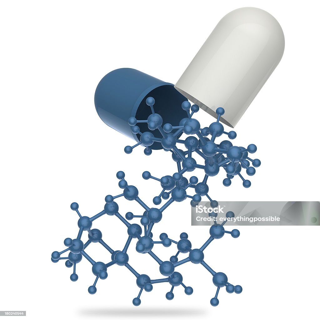 Kapsel zeigt 3d-Molekül - Lizenzfrei Antibiotikum Stock-Foto