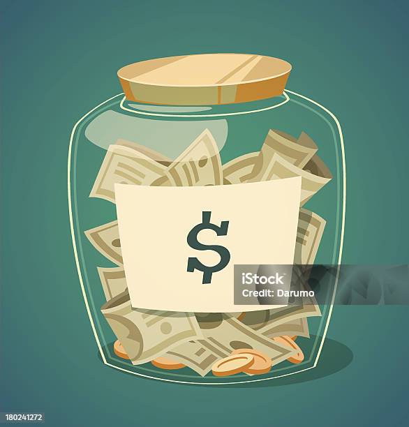 Saving Money Jar Vector Illustration Stock Illustration - Download Image Now - Jar, Currency, Paper