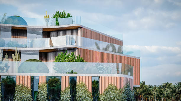 istock Architect digitally generated image detailed zoom in of a new green university building with roof gardens 1802417536