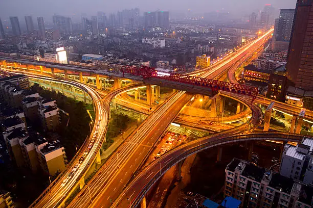 A road junction at evening in changsha ,china