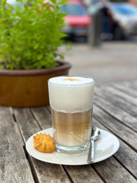 Caffe latte macchiato coffee layered with milk