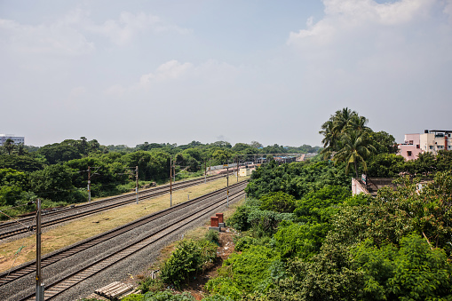 A rail line in Chennai with no trains on it