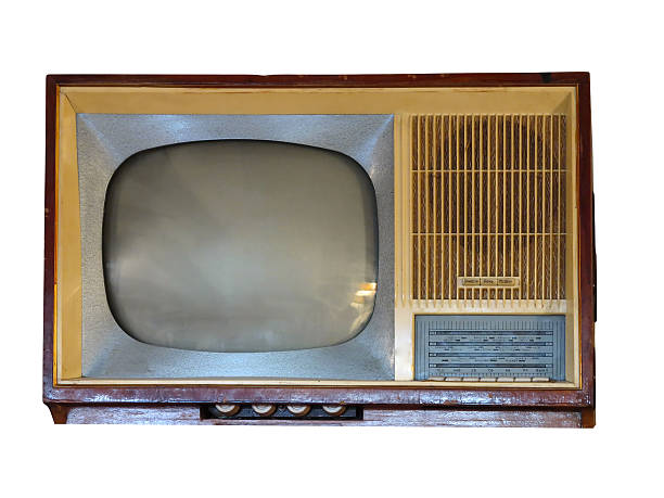 istock Front of vintage old television set over white 180244952