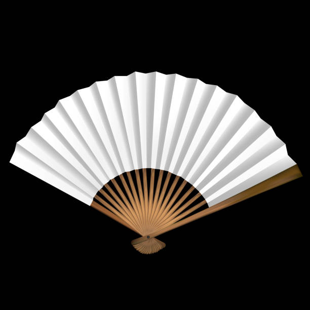 A single tan and white fan on a black background Decorative opened blank fan  folding fan stock illustrations