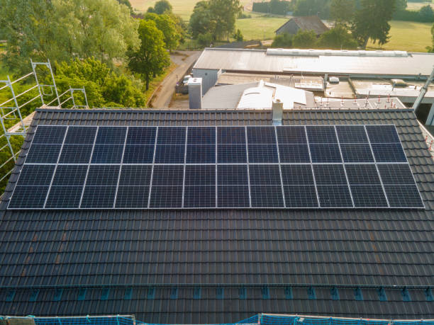 istock Bird's eye view of solar panels 1802458237
