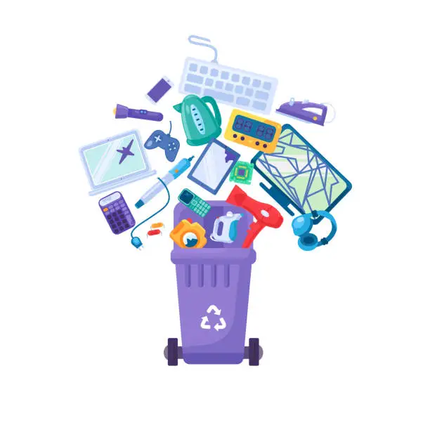 Vector illustration of Unwanted Electronic Devices Falling to Landfill