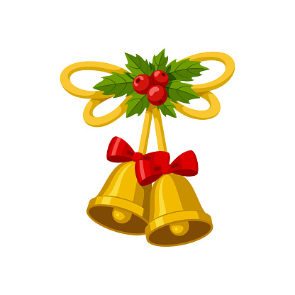 Christmas bells. Flat cartoon style. Isolated vector illustration on white background.