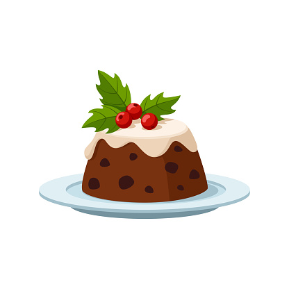 Christmas cake. Flat cartoon style. Isolated vector illustration on white background.